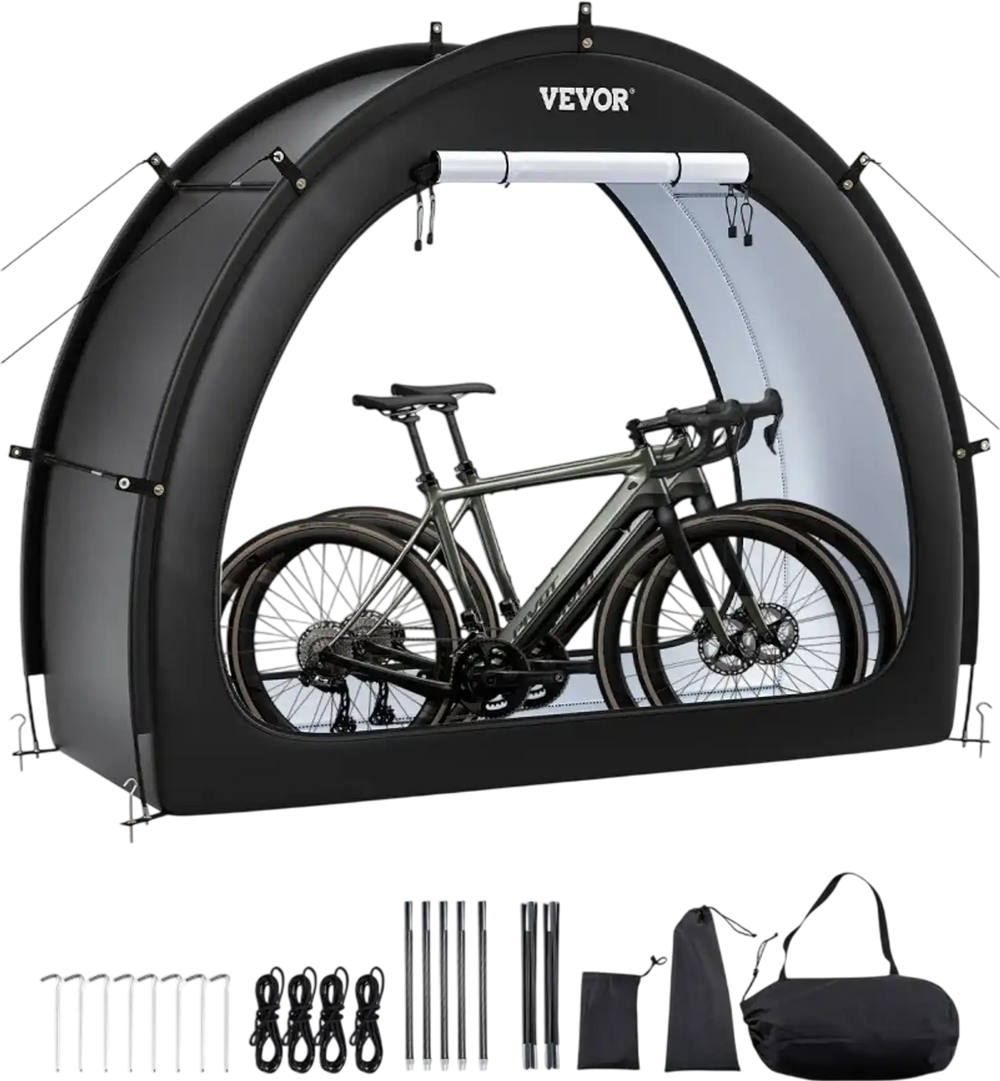 VEVOR Bike Storage Tent, 1 to 2 Bikes, Outdoor Spacious Bike Storage Tent with Ventilated Window, Waterproof Fan-Shaped Bike Tent with High Strength Fiberglass & Dual Zippers, Fit for Bicycle