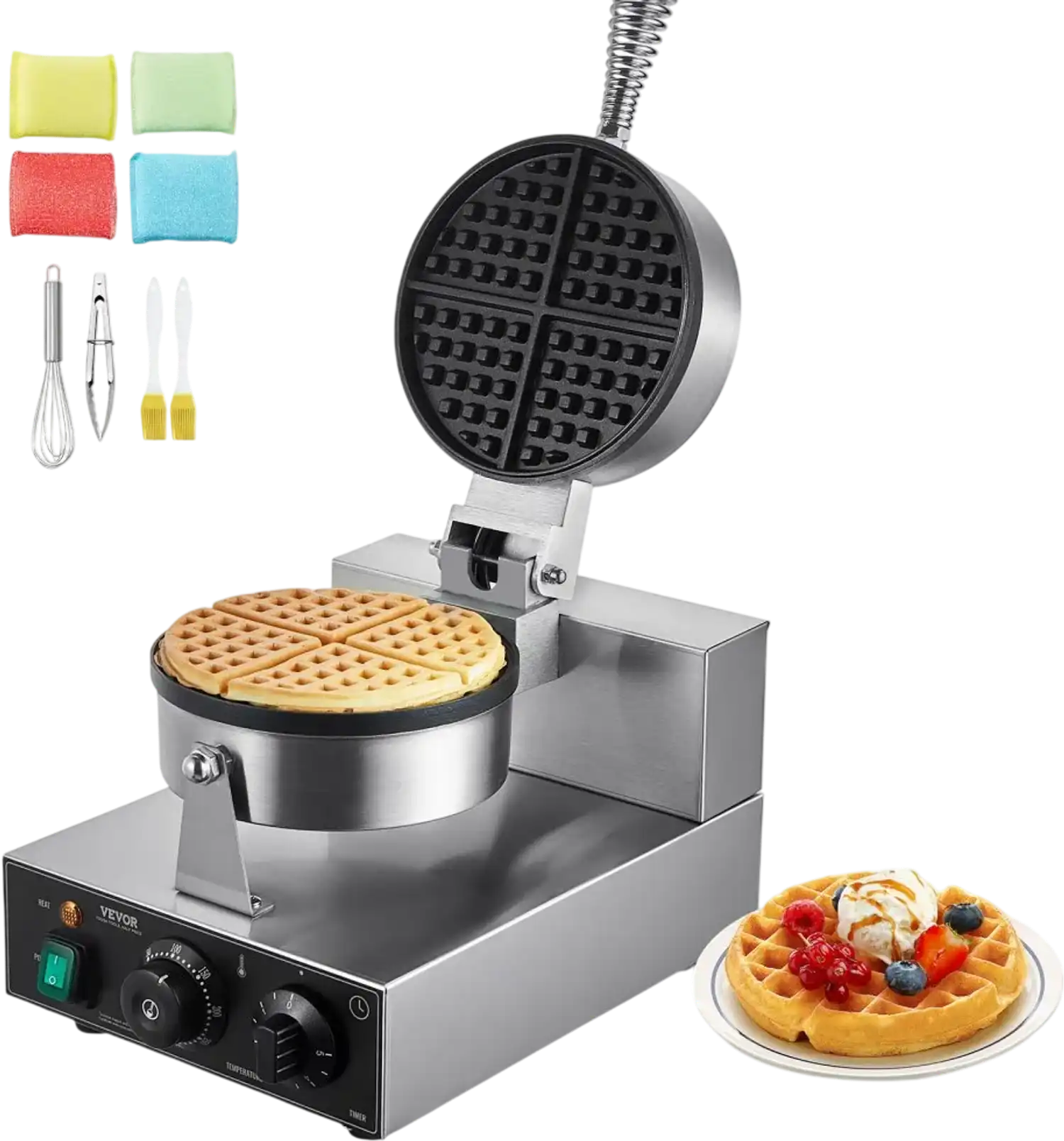 Vevor Commercial Waffle Maker Round Belgian Non-Stick 1230W New