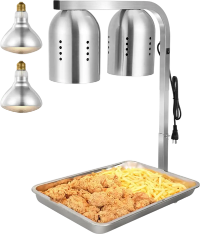 VEVOR Food Heat Lamp, 500W Bulbs, Commercial Food Warmer Light, Electric Stainless Steel French Fry Heating Lamp, Free-standing, Catering Food Warming Equipment for Kitchen Buffet Restaurant, Silver