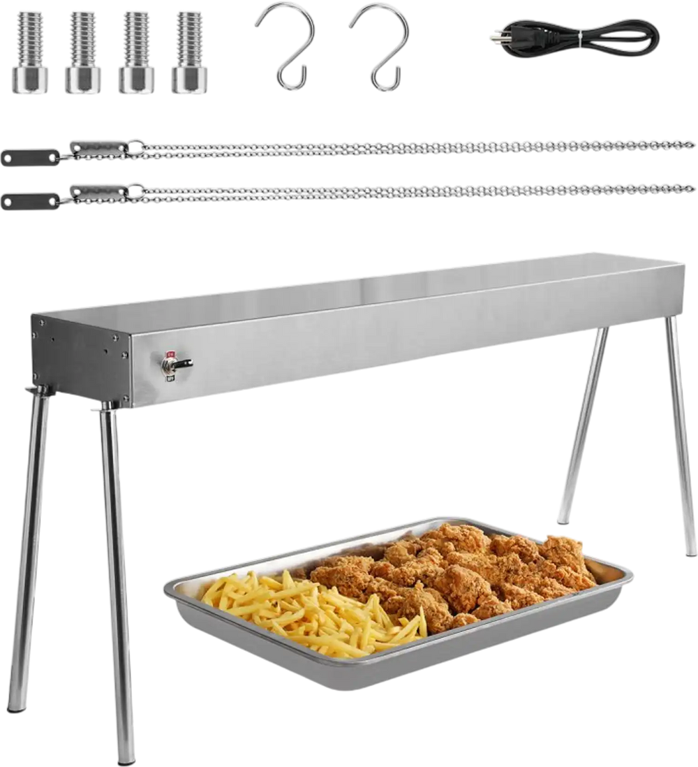 VEVOR Food Heat Lamp, 750W Hanging Commercial Food Heating Warmer, Stainless Steel Electric Strip Heater Light with Cord, Heatlamp Warming Equipment for Food Restaurant, Buffet, and Catering Kitchen