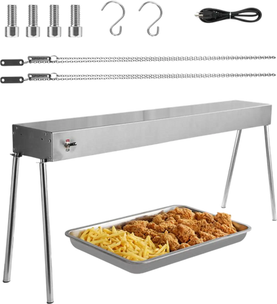 VEVOR Food Heat Lamp, 750W Hanging Commercial Food Heating Warmer, Stainless Steel Electric Strip Heater Light with Cord, Heatlamp Warming Equipment for Food Restaurant, Buffet, and Catering Kitchen