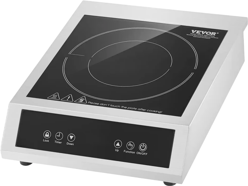 VEVOR Portable Induction Cooktop, 1800W Commercial Induction Burner with 9 Temperature Settings, Stainless Steel Countertop Induction Hot Plate with 3H Timer, Child Lock, for Restaurant Cooking