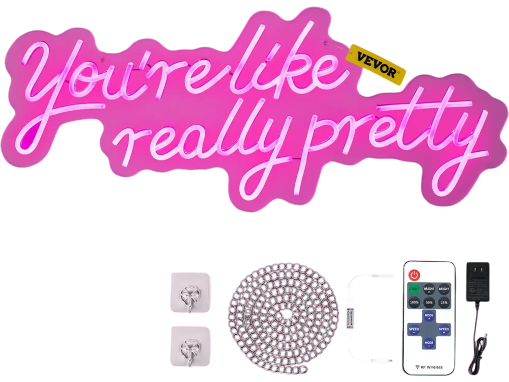 VEVOR You're Like Really Pretty Neon Sign, 27.5" x 12" Pink LED Neon Signs for Wall Decor, Large Lights Sign with Remote Control and Power Adapter, Used for Party, Wedding, Living Room, Office