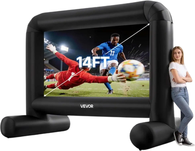 VEVOR Inflatable Movie Screen, 14 ft Outdoor Inflatable Projection Screen with Portable Storage Bag, Front/Rear Projection, Easy Set Up, Blow Up Screen for Outdoor Backyard Movie Night, Theme Parties