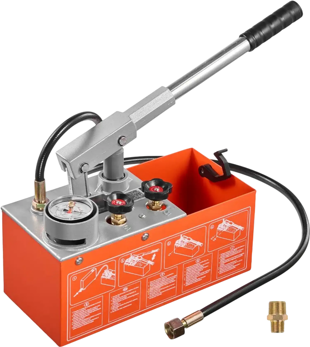 VEVOR Hydrostatic Test Pump 1.6 Gallon Hydraulic Manual Water Pressure Tester, Dual Valve Hydrostatic Water Pipe Leakage Pressure Test Pump Kit with Gauge & Tank, 0-30 Bar Range, for Pipeline Heating