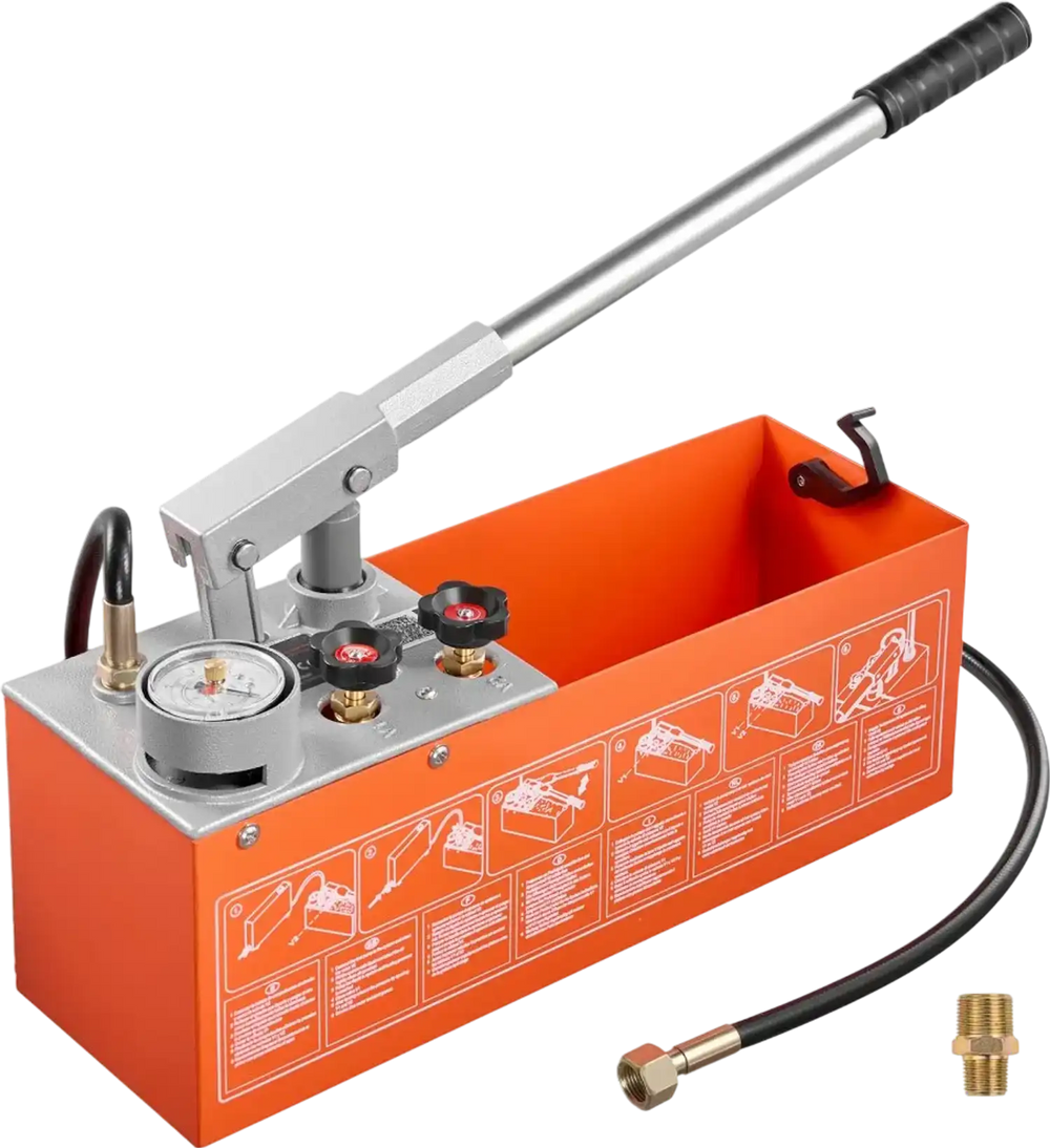 VEVOR Hydrostatic Test Pump 3 Gallon Hydraulic Manual Water Pressure Tester, Dual Valve Hydrostatic Water Pipe Leakage Pressure Test Pump Kit with Gauge & Tank, 0-50 Bar Range, for Pipeline, Heating