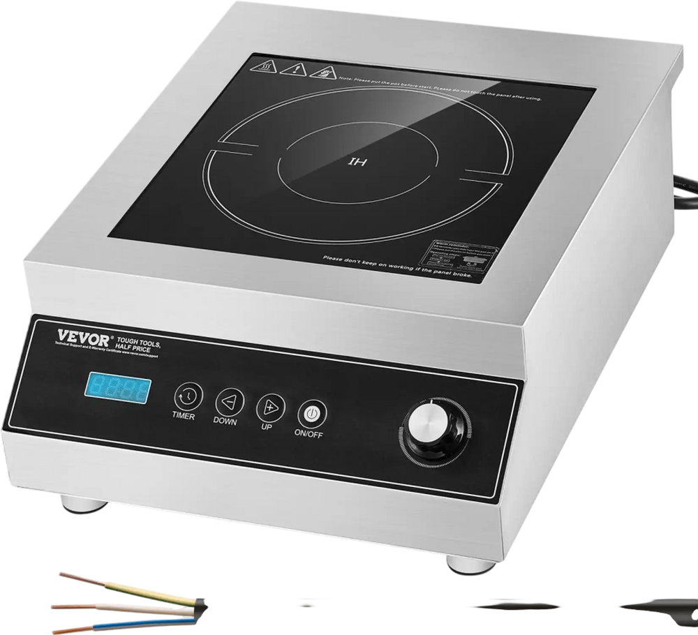 VEVOR Portable Induction Cooktop, 5000W Commercial Induction Burner with 16 Temperature Settings, Stainless Steel Countertop Induction Hot Plate with 4H Timer, Child Lock, for Restaurant Cooking