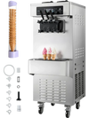 VEVOR Commercial Ice Cream Machine, 20-28L/H Yield, 2200W 3-Flavor Freestanding Soft Serve Ice Cream Maker with 2 x 6L Hoppers & Built-In Puffing Pump, Pre-Cooling Low-Mix Alert for Snack Dessert Shop