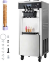 VEVOR Commercial Ice Cream Machine, 20-28L/H Yield, 2200W 3-Flavor Freestanding Soft Serve Ice Cream Maker with 2 x 6L Hoppers & Hopper Agitation, Pre-Cooling Self-Cleaning for Snack Dessert Shops