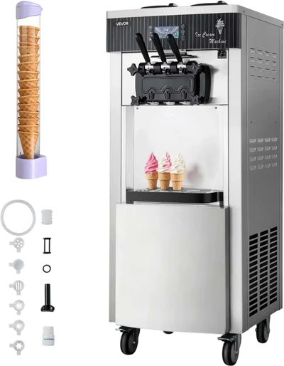 Vevor Soft Serve Ice Cream Machine 20-28 L/H 3-Flavor Freestanding 2200W New