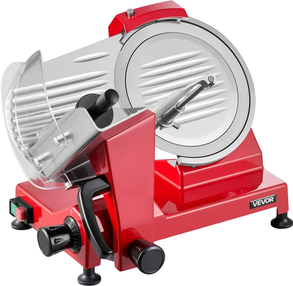 VEVOR Commercial Meat Slicer 340W Electric Deli Food Slicer 10 inch Blade, 350-400RPM Electric Food Slicer, Carbon Steel Blade Meat Slicer, 0-0.47 inch Adjustable Thickness for Commercial and Home Use