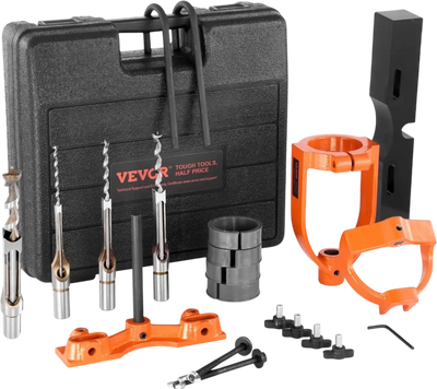 VEVOR Mortising Attachment for Drill Press, 4 Model Drills Square Hole Chisel Set, Bench Drill Locator Set Mortise and Tenon Tools with 5 Bushings, for Woodworking Mortising Tenoning Drilling Machine