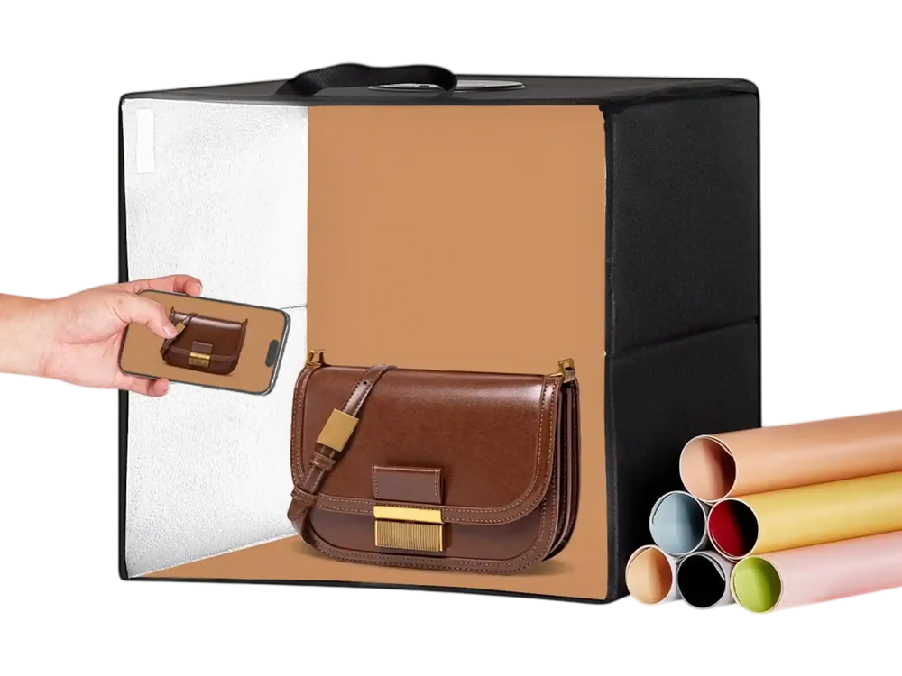 VEVOR Photo Studio Light Box, 12" x 12", 3000-5600K Adjustable 3 Color Temperatures Professional Shooting Tent Kit with 120 LED 6 Double-Sided Color Backdrops, High CRI ≥ 95 for Small Size Products
