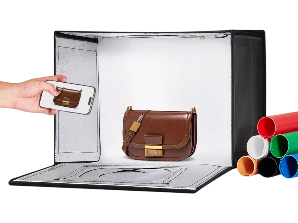 VEVOR Photo Studio Light Box, 12" x 12", 3000-5600K Adjustable 3 Color Temperatures Professional Shooting Tent Kit with 120 LED 6 Backdrops Soft Light Cloth, High CRI ≥ 95 for Small Size Products