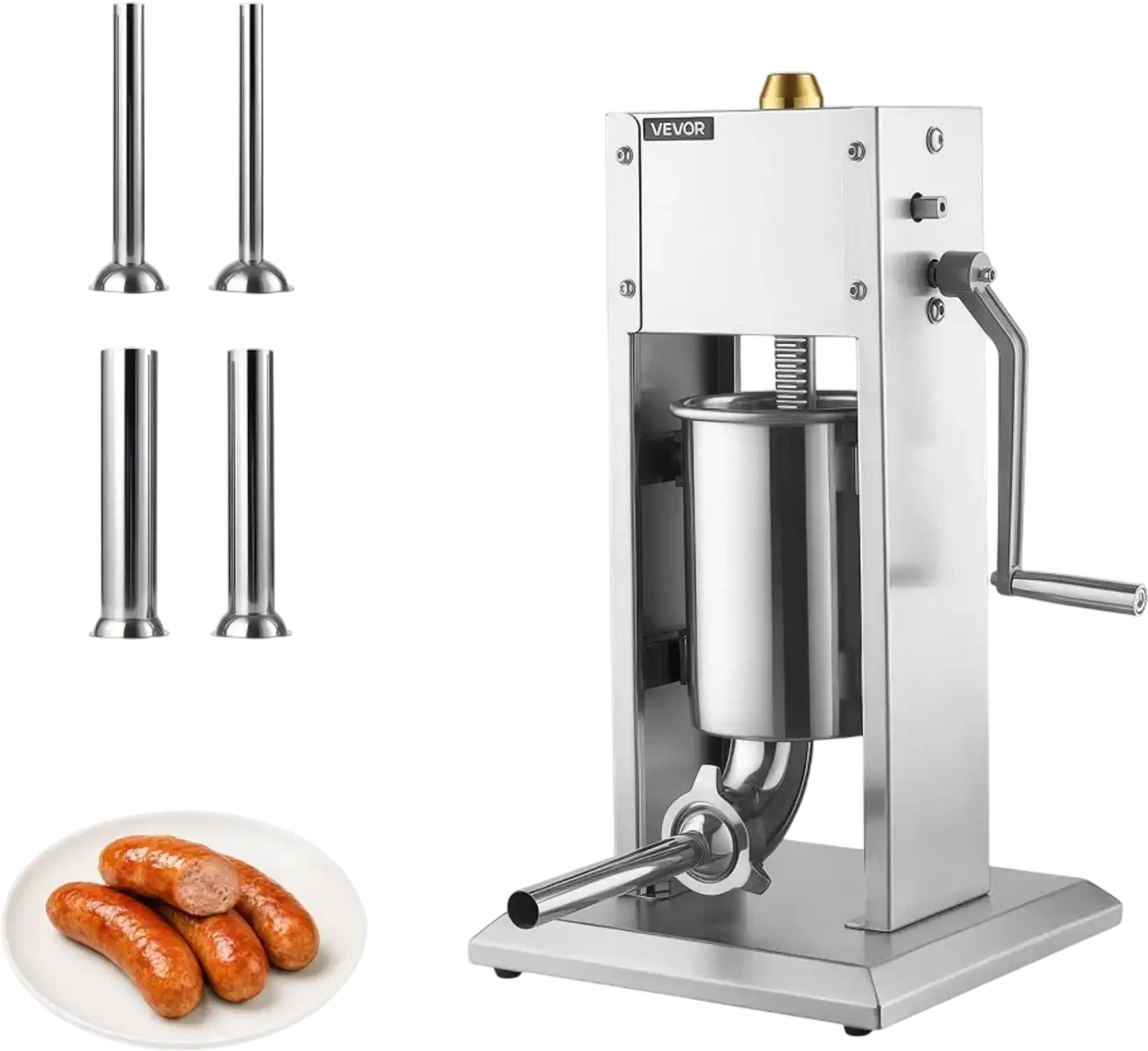 Vevor Sausage Stuffer 7 lbs 3L Vertical Stainless Steel Dual-Speed Meat Maker with 4 Filling Tubes New