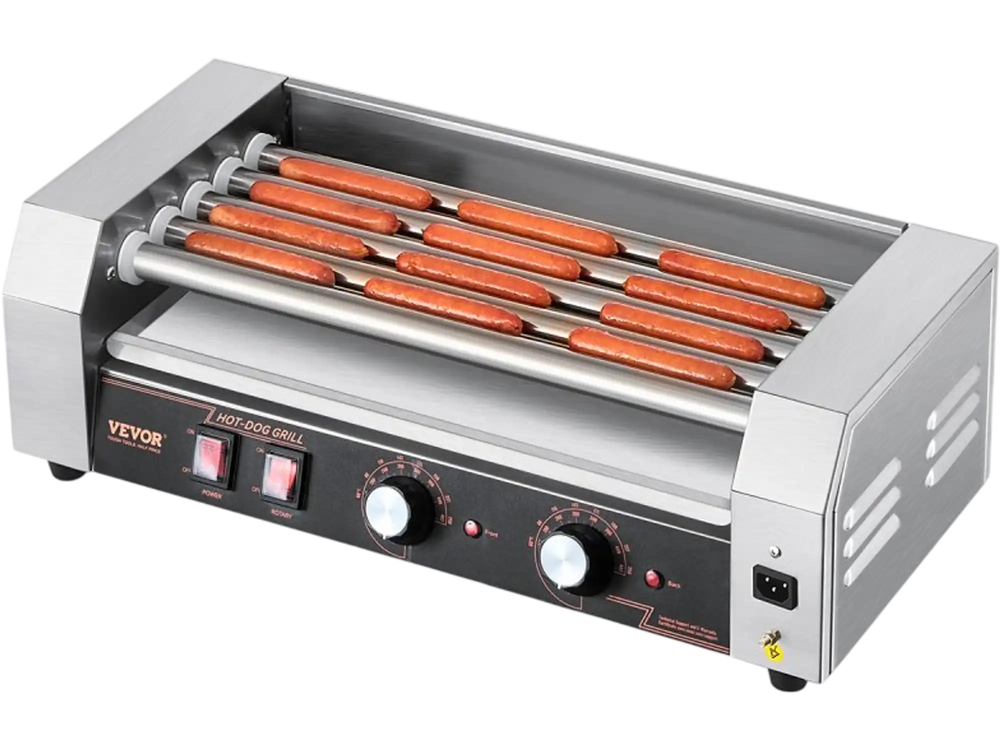 VEVOR Hot Dog Roller, 12 Hot Dog 5 Rollers, Stainless Steel Sausage Grill Cooker, 750W Hot Dog Machine with Dual Temp Control, Removable Oil Drip Tray, for Party Home Commercial