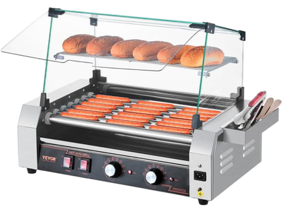 Vevor Hot Dog Roller 18 Hot Dogs 7 Rollers Stainless Steel Commercial Grill Cooker with Cover 1050W New