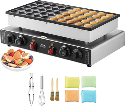 VEVOR Mini Dutch Pancake Maker, 50PCS 43mm Diameter Dorayaki Baker Machine, 1700W Commercial Electric Poffertjes Grill, Non-stick Stainless Steel, Dual Temp & Time Control, for Home Kitchen Restaurant