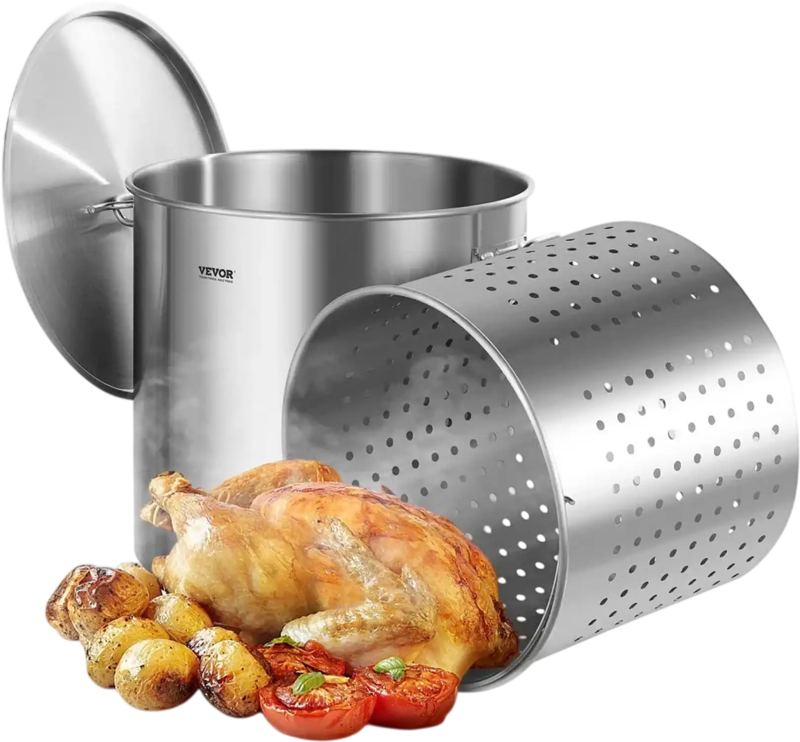 Vevor Stock Pot 100 Qt Stainless Steel Sauce Pot with Basket Lid Handles New