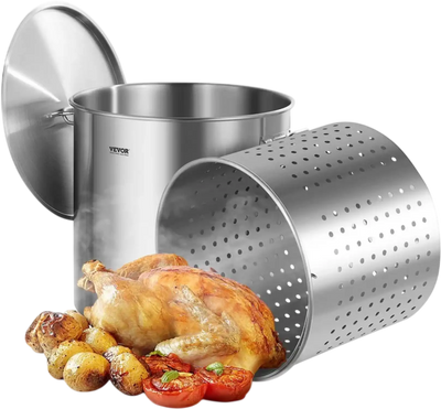 Vevor Stock Pot 100 Qt Stainless Steel Sauce Pot with Basket Lid Handles New