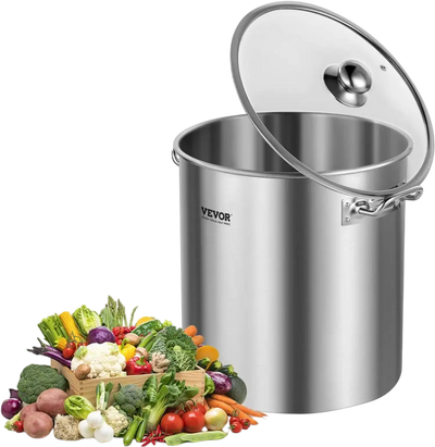 VEVOR Stainless Steel Stockpot, 24 Quart Cooking Pots, Cookware Sauce Pot with Lid, and Handle, Heavy Duty Commercial Grade Stock Pot, Sanding Treatment, for Steaming Boiling or Frying Silver