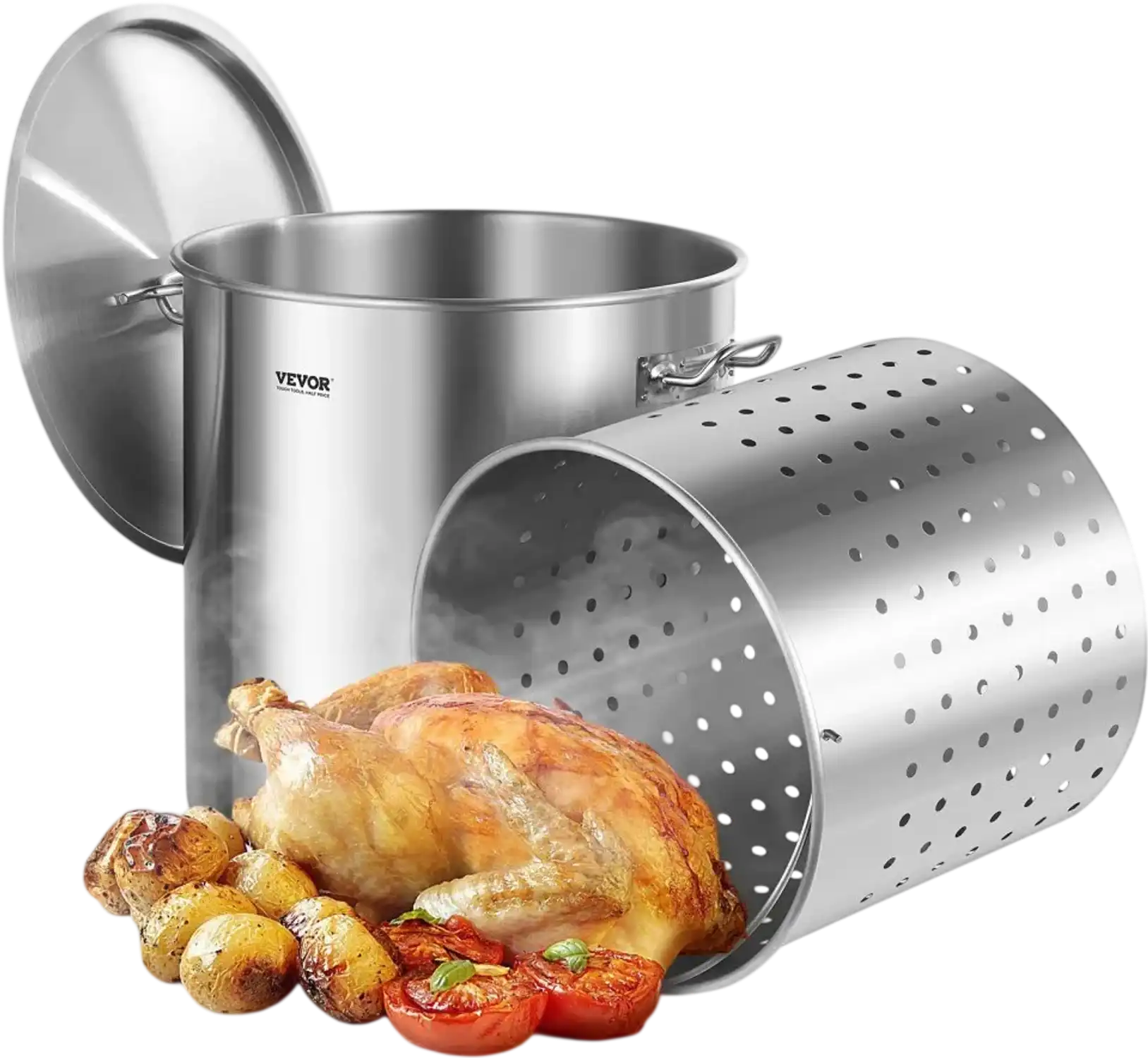 Vevor Stock Pot 84 QT Heavy Duty Stainless Steel with Basket Lid and Handle New