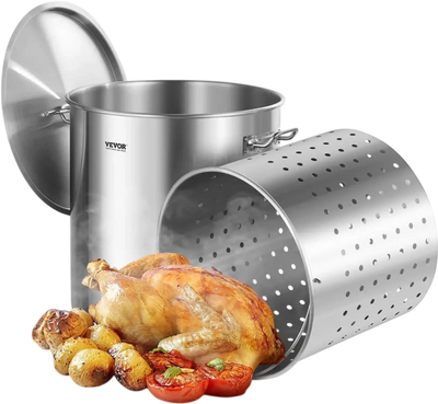 Vevor Stock Pot 84 QT Heavy Duty Stainless Steel with Basket Lid and Handle New