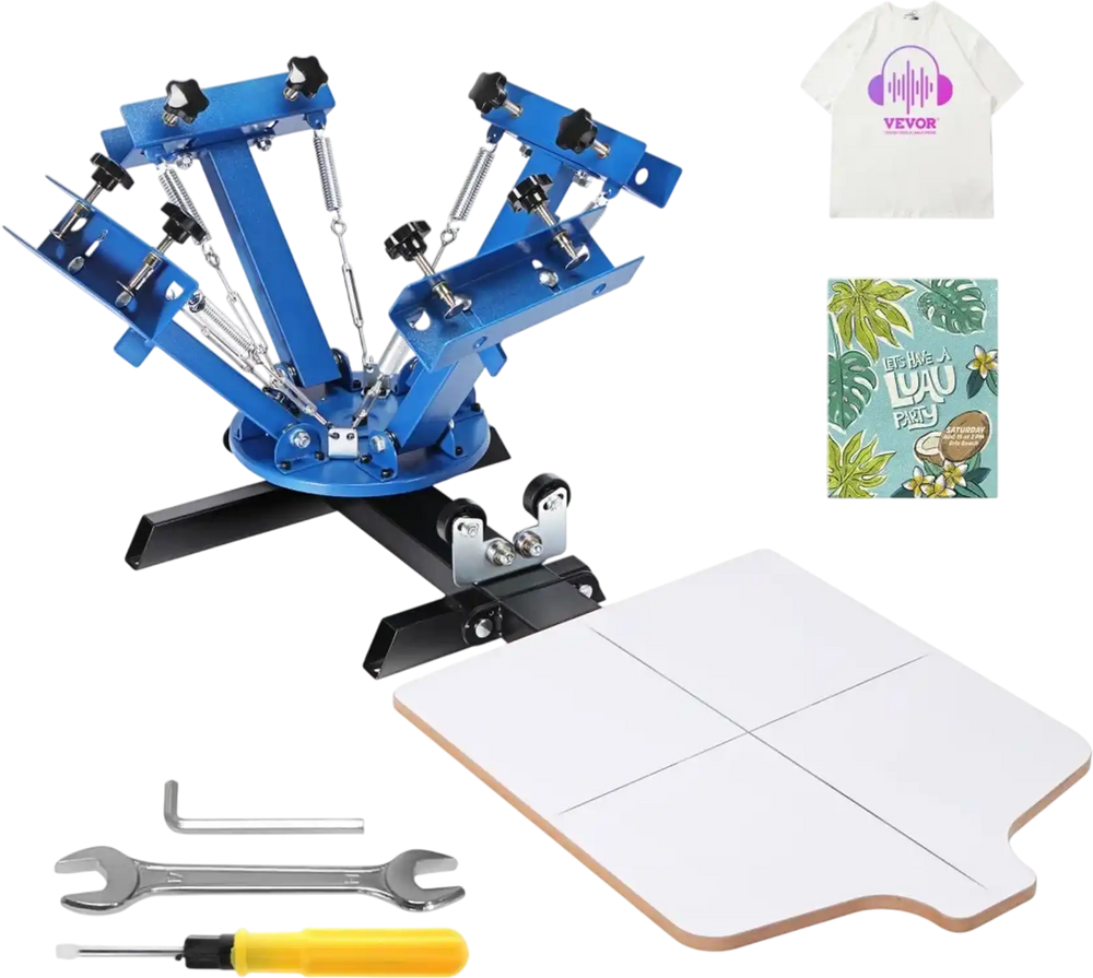 VEVOR 4 Color 1 Station Screen Printing Machine, 21.2x17.7in / 54x45cm Screen Printing Press 360° Rotable Silk, Double-Layer Positioning Pallet for T-Shirt DIY Printing