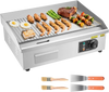VEVOR Commercial Electric Griddle, 21.06 x 11.81 inch, 1750W, 122-570°F Adjustable Temp Control, Stainless Steel Body, Half Grooved Half Flat, with 2 Spatulas, 2 Brushes, and 4 Foot Pads, for Steak