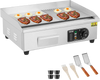 VEVOR Commercial Electric Griddle, 1600W Countertop Half-Flat Top Grill, 122℉-572℉ Adjustable Temp, 21.26x11.81x0.39in Stainless Steel Griddle Grill with 2 Shovels and 2 Brushes for Home or Restaurant