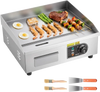VEVOR Commercial Electric Griddle, 17.72 x 11.81 inch, 1750W, 122-570°F Adjustable Temp Control, Stainless Steel Countertop Flat Top Grill with 2 Spatulas, 2 Brushes, and 4 Foot Pads, for Steak