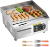 VEVOR Commercial Electric Griddle, 13.98 x 11.81 inch, 1750W, 122-570°F Adjustable Temp Control, Stainless Steel Countertop Flat Top Grill with 2 Spatulas and 2 Brushes, for Steak, Pancake, Squid