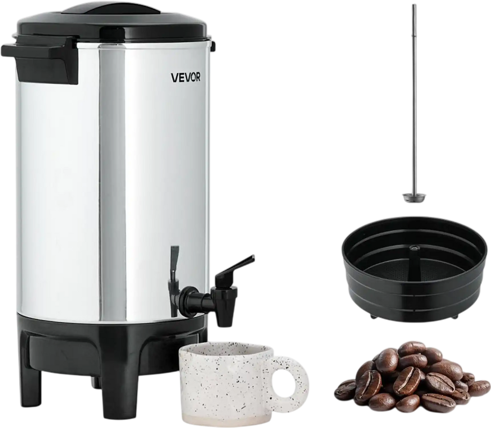 VEVOR Commercial Coffee Urn, 30 Cup 4.5 L Hot Beverage Dispenser with Dripless Faucet, Quick-Brewing Commercial Coffee Maker, Automatic Temperature Control, for Catering, Party, Church & Restaurant