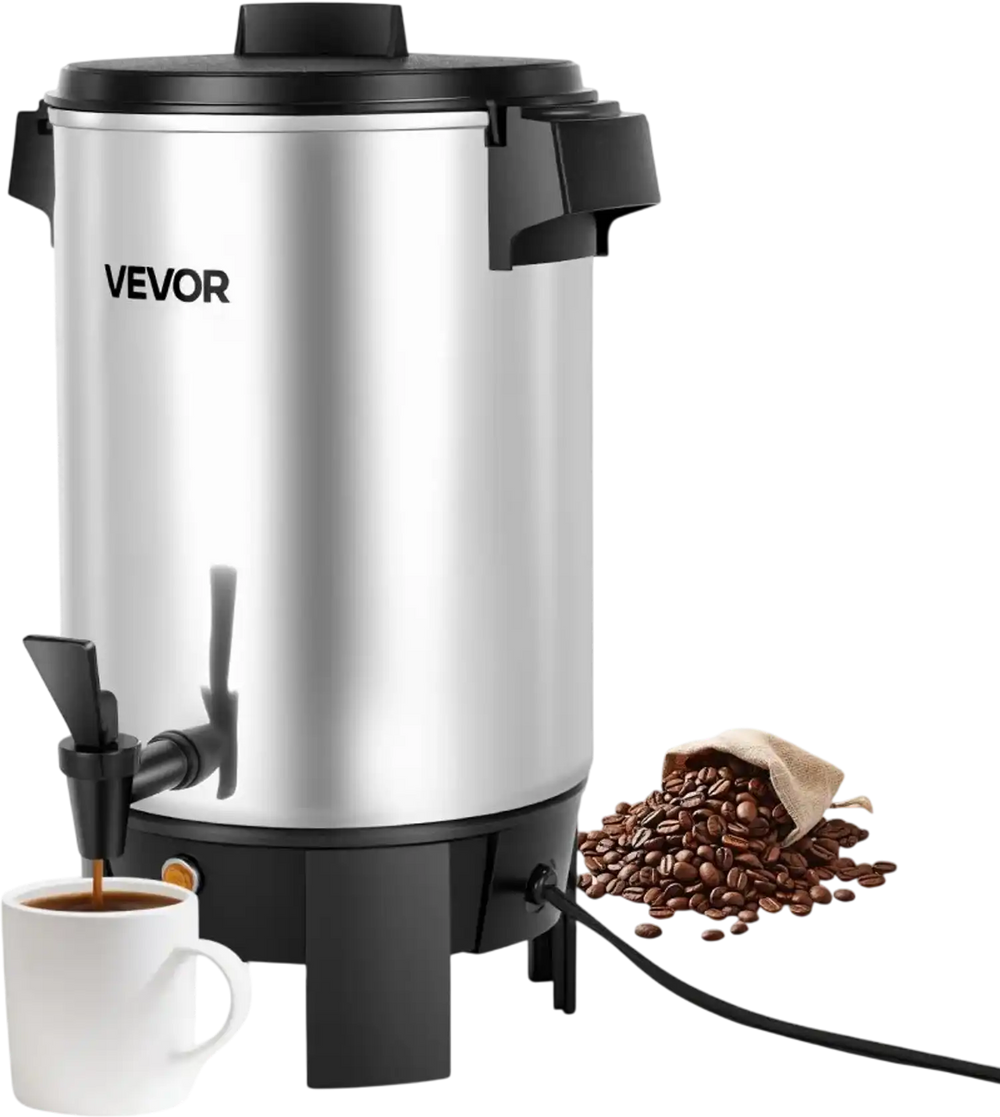 VEVOR Commercial Coffee Urn, 30 Cup 152oz Hot Beverage Dispenser with Dripless Faucet, 1090W Quick-Brewing Coffee Maker, Automatic Temperature Control, for Catering, Party, Church & Restaurant