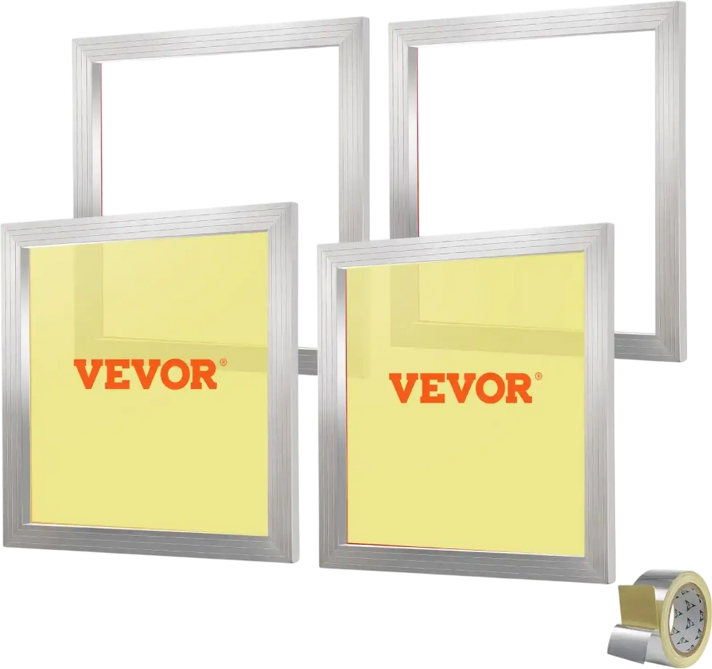 VEVOR Screen Printing Kit, 4 Pieces Aluminum Silk Screen Printing Frames, 20x20inch Silk Screen Printing Frame with 110 Count Mesh, High Tension Nylon Mesh and Sealing Tape for T-shirts DIY Printing