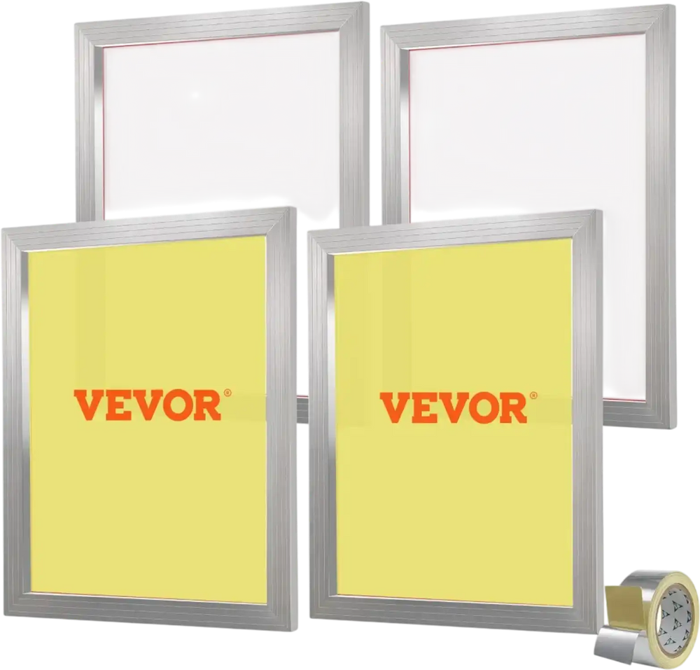 VEVOR Screen Printing Kit, 4 Pieces Aluminum Silk Screen Printing Frames, 20x24inch Silk Screen Printing Frame with 355 Count Mesh, High Tension Nylon Mesh and Sealing Tape for T-shirts DIY Printing