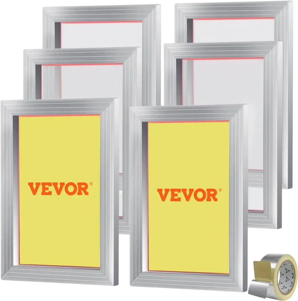 VEVOR Screen Printing Kit, 6 Pieces Aluminum Silk Screen Printing Frames, 10x14inch Silk Screen Printing Frame with 110 Count Mesh, High Tension Nylon Mesh and Sealing Tape for T-shirts DIY Printing