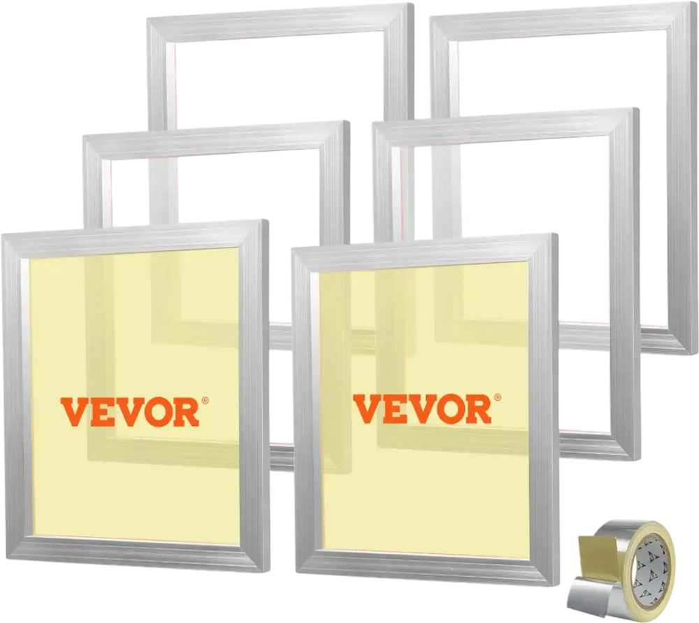 VEVOR Screen Printing Kit, 6 Pieces Aluminum Silk Screen Printing Frames, 18x20inch Silk Screen Printing Frame with 160 Count Mesh, High Tension Nylon Mesh and Sealing Tape for T-shirts DIY Printing