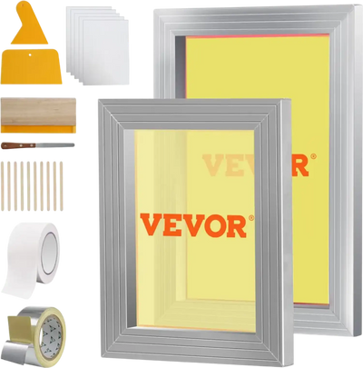 VEVOR Screen Printing Kit, 2 Pieces Aluminum Silk Screen Printing Frames 8x10/10x14in 110 Count Mesh, 2 Tapes and Screen Printing Squeegees and Transparency Films for T-shirts DIY Printing