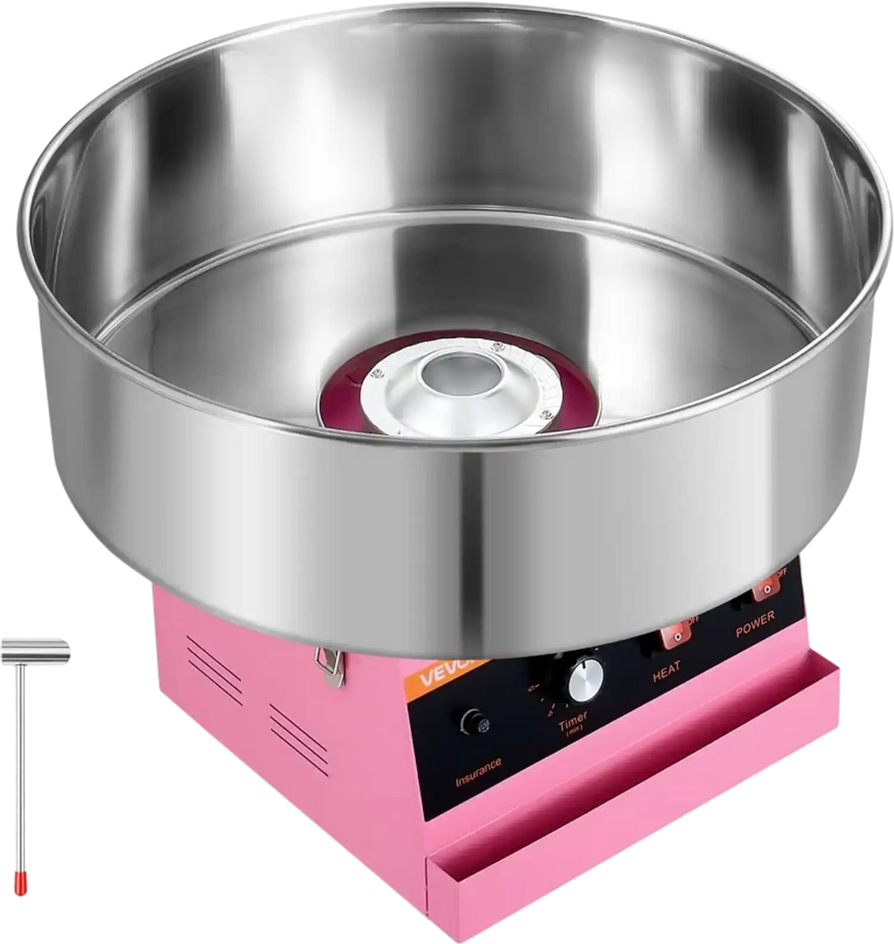 VEVOR Cotton Candy Machine Commercial 1000W Electric Candy Floss Maker Pink, Ideal for Home, Carnival, Birthday, Family Party, Easy Use with 20.5 in Stainless Steel Bowl, Storage Tray and Sugar Scoop