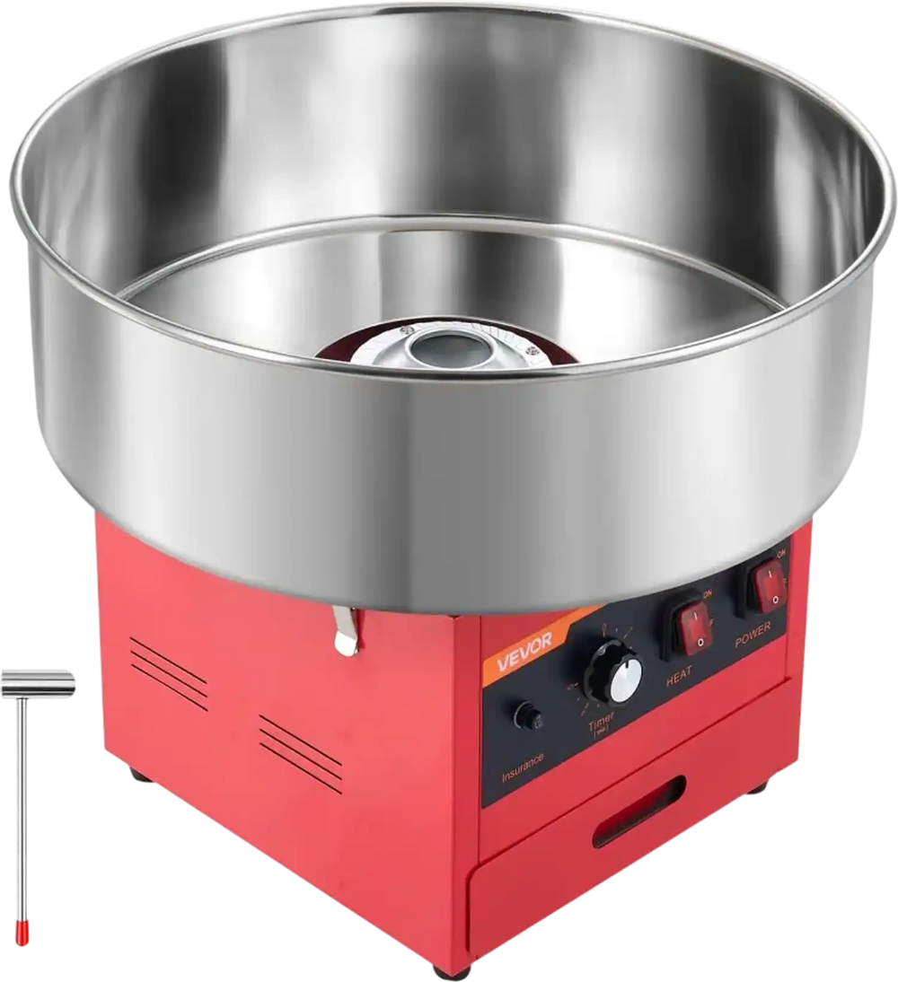 VEVOR Cotton Candy Machine Commercial 1000W Electric Candy Floss Maker Red, Ideal for Home, Carnival, Birthday, Family Party, Easy Use with 20.5 in Stainless Steel Bowl, Storage Drawer, Sugar Scoop