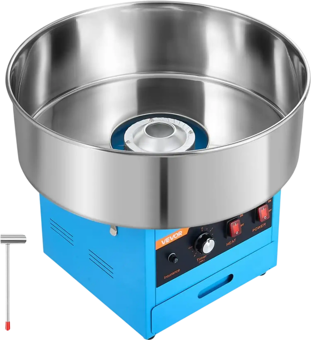 VEVOR Cotton Candy Machine Commercial 1000W Electric Candy Floss Maker Blue, Ideal for Home, Carnival, Birthday, Family Party, Easy Use with 20.5 in Stainless Steel Bowl, Storage Drawer, Sugar Scoop