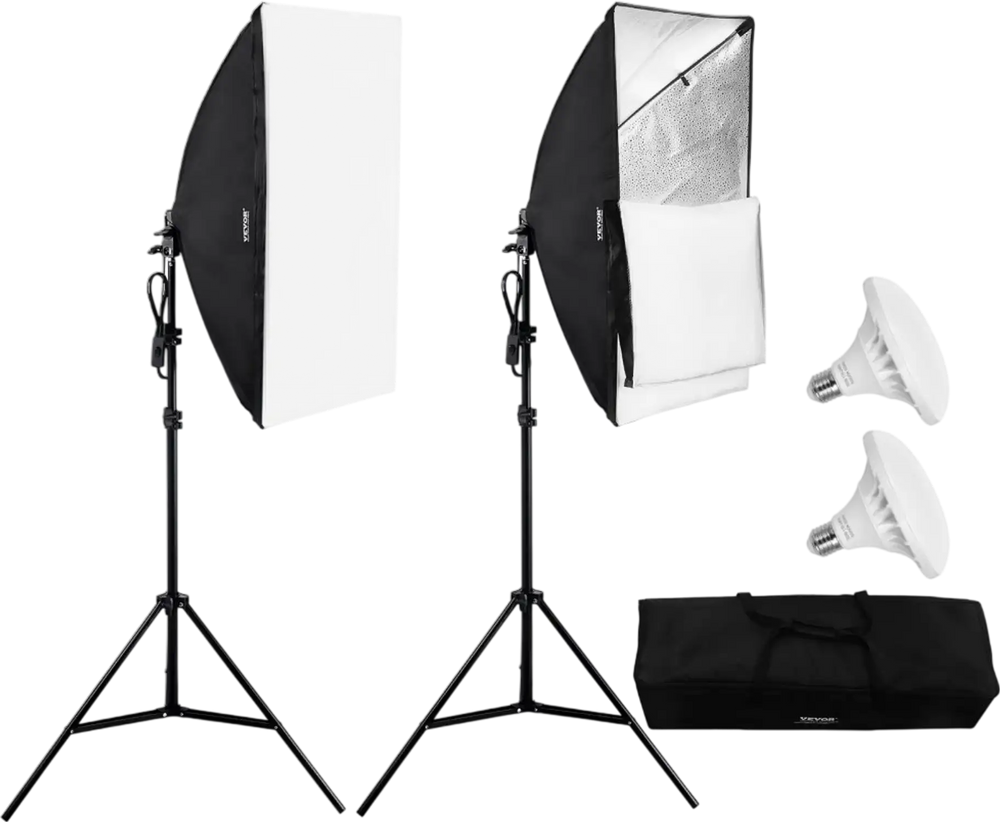 VEVOR Softbox Lighting Kit, 20" x 28", Professional Softbox with 30W 5500K LED Bulbs, Close to Natural Daylight, Adjustable Tripod Stand, Studio Lights for Photography, Vedio Recording, Live Streaming