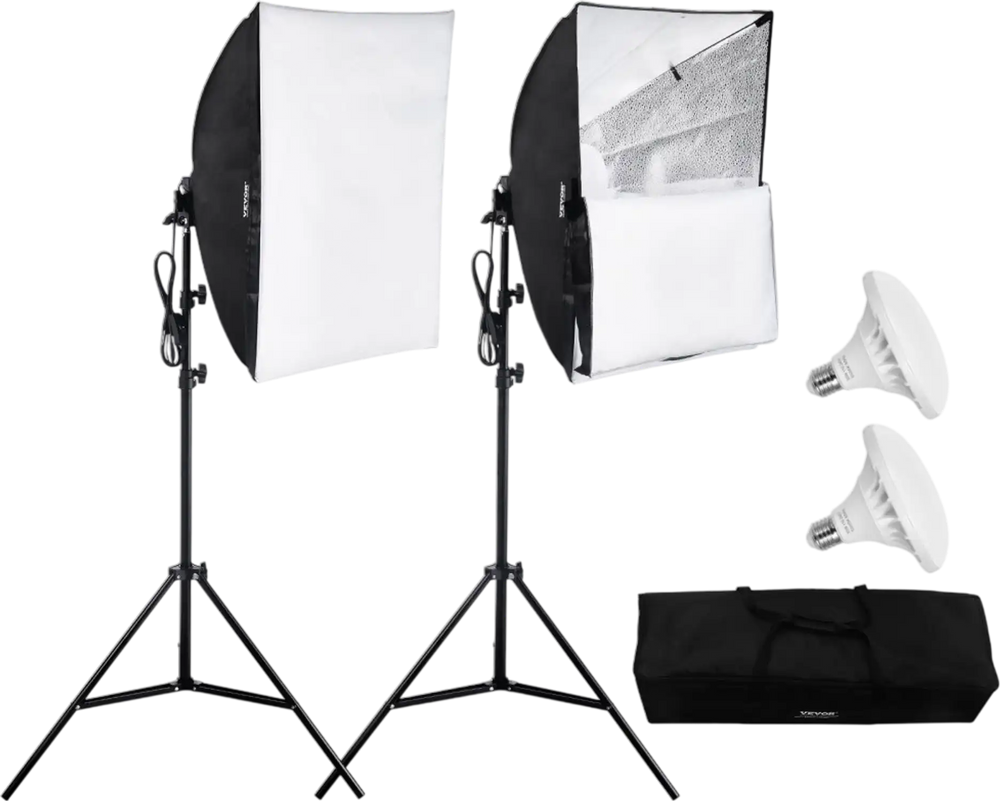 VEVOR Softbox Lighting Kit, 24" x 24", Professional Softbox with 30W 5500K LED Bulbs, Close to Natural Daylight, Adjustable Tripod Stand, Studio Lights for Photography, Vedio Recording, Live Streaming
