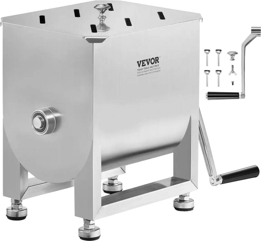 VEVOR Manual Meat Mixer, 15L Fixed Tank Meat Processing Equipment(Mixing Maximum 15LBS for Meat), Stainless Steel Meat Mixer, Sausage Mixer Machine with Lid and Handle, Ground Beef Hand Mixer