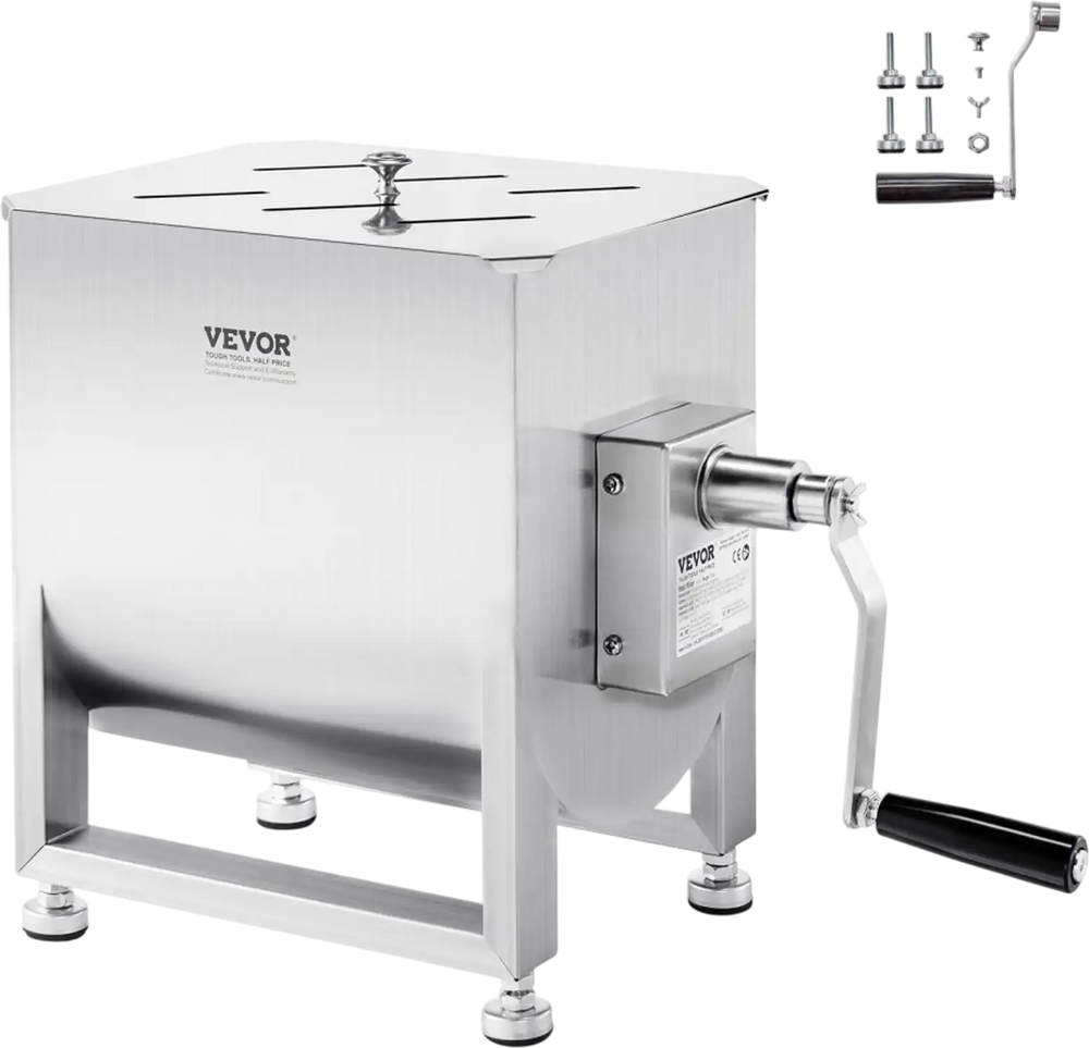VEVOR Manual Meat Mixer, 20L Fixed Tank Meat Processing Equipment(Mixing Max 30LBS for Meat), Stainless Steel Meat Mixer, Sausage Mixer Machine with Lid Handle Gear Reducer, Ground Beef Hand Mixer