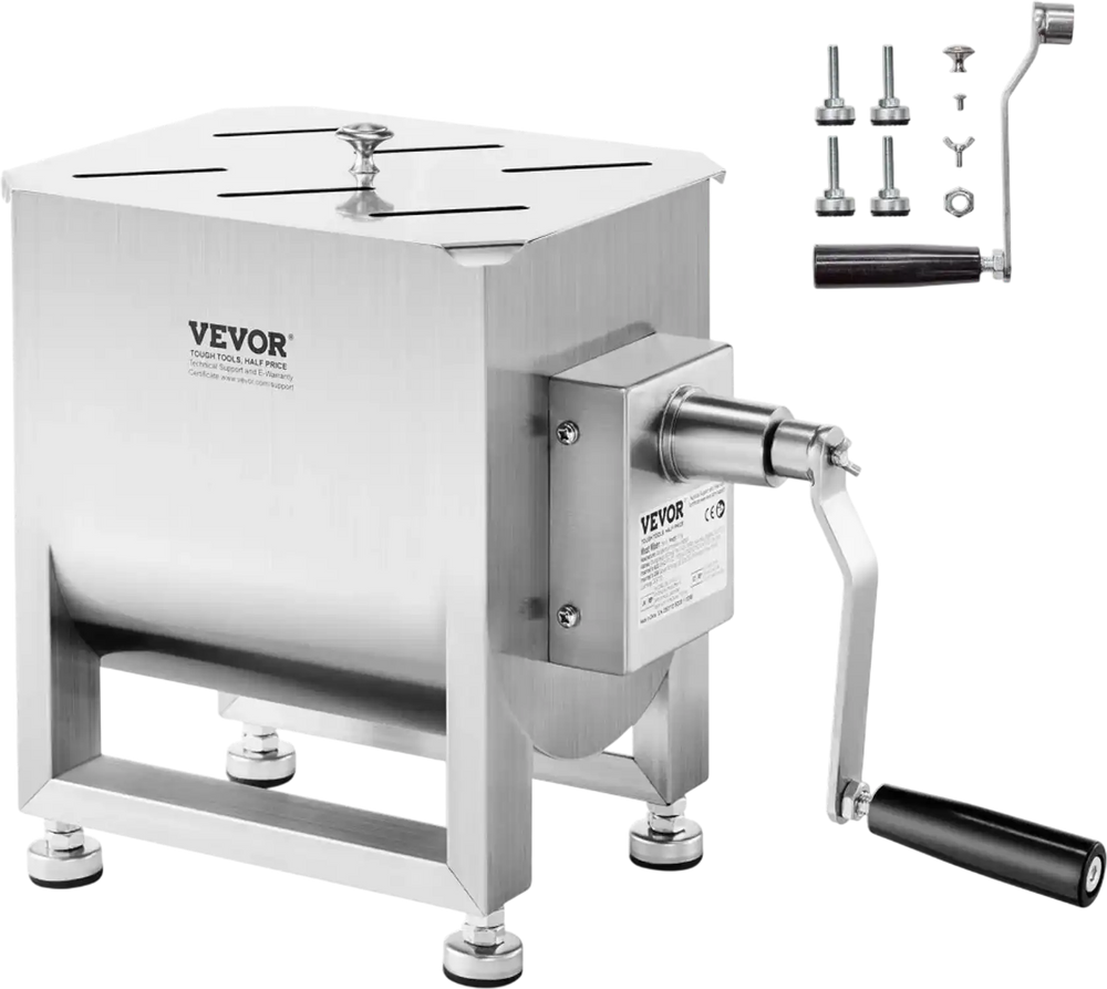 VEVOR Manual Meat Mixer, 10L Fixed Tank Meat Processing Equipment(Mixing Max 15LBS for Meat), Stainless Steel Meat Mixer, Sausage Mixer Machine with Lid Handle Gear Reducer, Ground Beef Hand Mixer