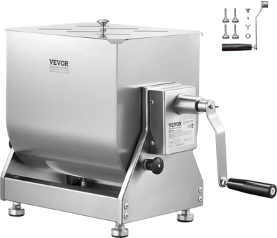 VEVOR Manual Meat Mixer, 15L Tilt Tank Meat Processing Equipment(Mixing Max 15LBS for Meat), Stainless Steel Meat Mixer, Sausage Mixer Machine with Lid Handle Gear Reducer, Ground Beef Hand Mixer
