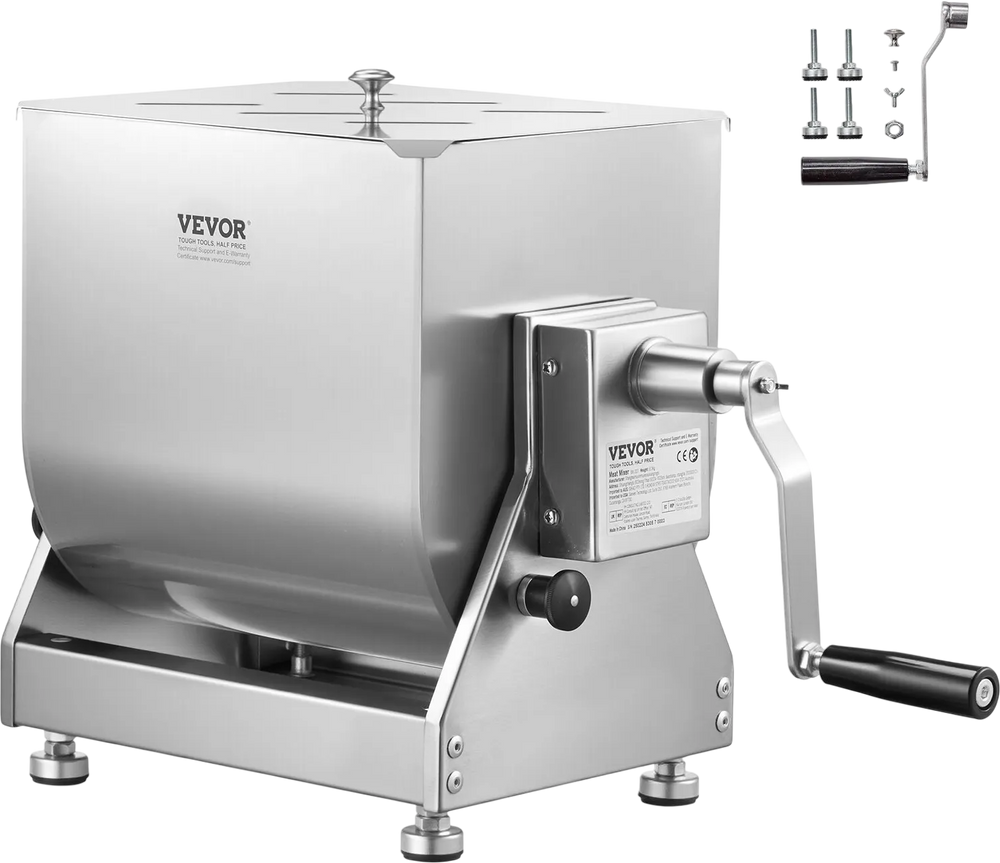 VEVOR Manual Meat Mixer, 40L Tilt Tank Meat Processing Equipment(Mixing Max 40L for Meat), Stainless Steel Meat Mixer, Sausage Mixer Machine with Lid Handle Gear Reducer, Ground Beef Hand Mixer