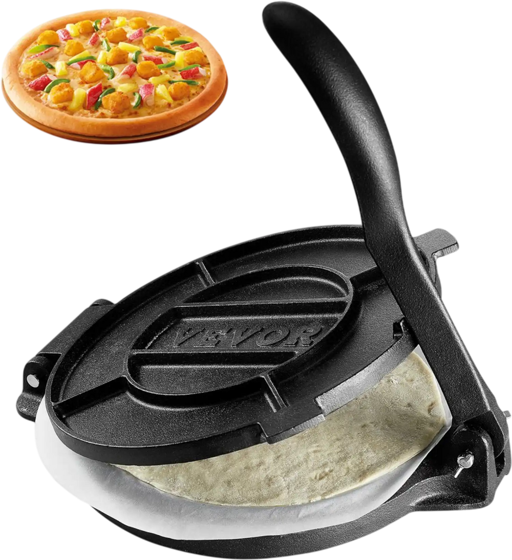 VEVOR Tortilla Press, 10 Inch Tortilla and Roti Maker, Cast Iron Heavy Duty Tortilladora Press, Pre-Seasoned Pataconera Maker with 100 Pcs Parchment Paper, Dough Maker for Flour Tortilla, Tawa, Silver